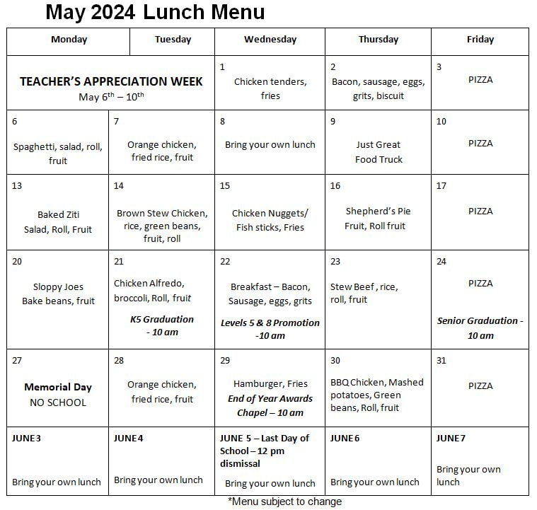 Feb. Lunch menu